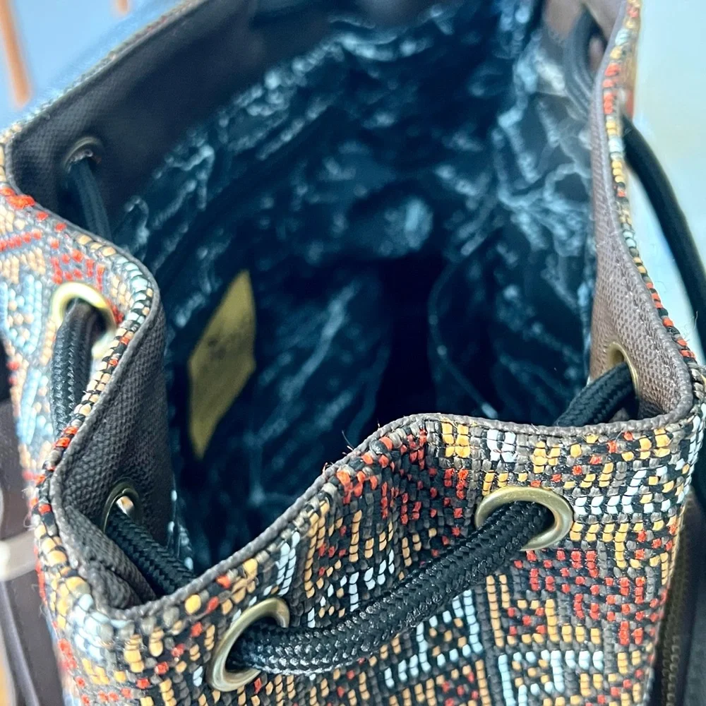 NWT Gandy's Brown Woven Boho Canvas Mini Backpack Knapsack Travel Bag Eco Rare